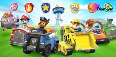 Paw Patrol honden met auto en logo Diamond Painting for you